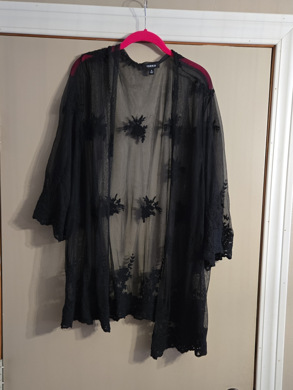 torrid Black Sheer Floral Lace Kimono